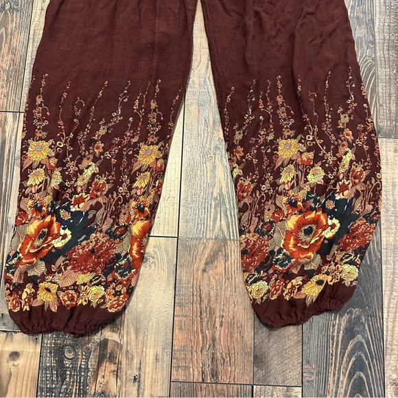 Boho Brown Floral Harem Pants One Size Fits Like Small/ Medium - Picture 5 of 7